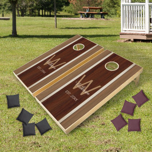 Modern Wood Hue Stripe Baywood and Chestnut Cornhole Set