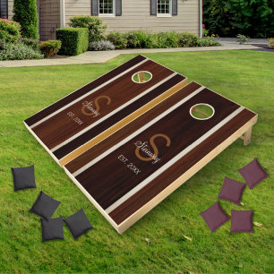 Modern Wood Hue Stripe Burnt Hickory Reverse Cornhole Set
