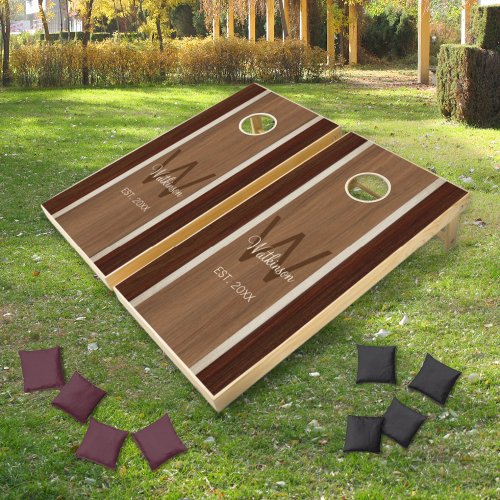 Modern Wood Hue Stripe Chestnut Cornhole Set