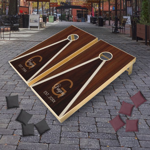 Modern Wood Hue Triangle Burnt Hickory Chestnut Cornhole Set