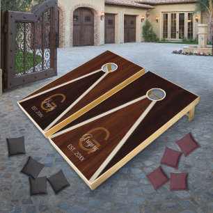 Modern Wood Hue Triangle Burnt Hickory Reverse Cornhole Set