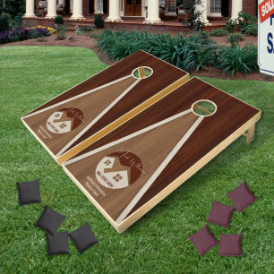 Modern Wood Hue Triangle Chestnut Realtor logo Cornhole Set
