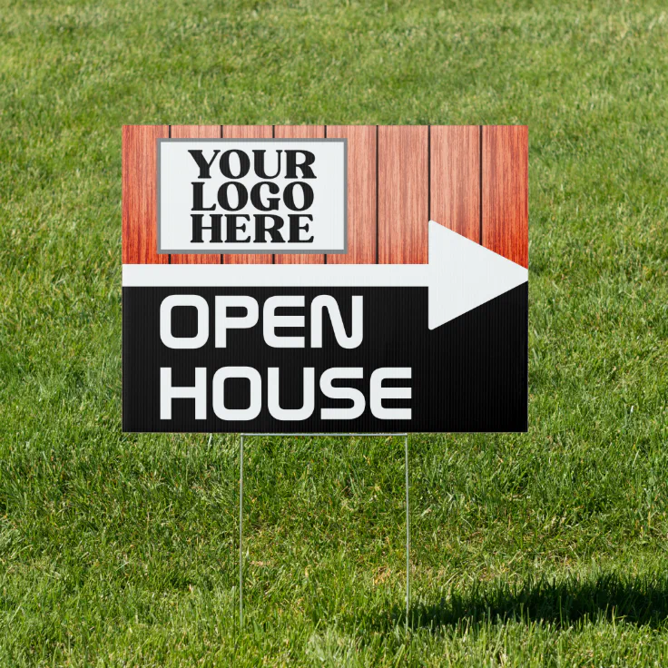 Modern Wood Open House Realtor Logo Sign 