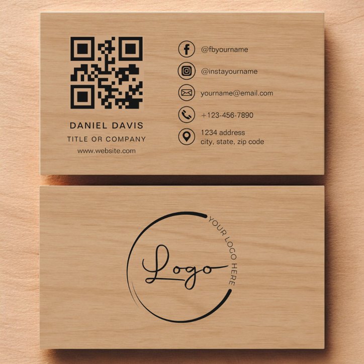 Modern Wood Professional Company Logo QR Code Business Card