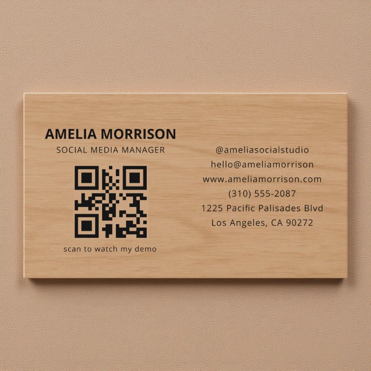 Modern Wood QR Code Minimalist Professional Business Card
