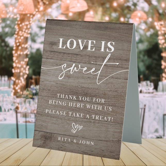 Modern Wood Script Love Is Sweet Favor Sign (Creator Uploaded)