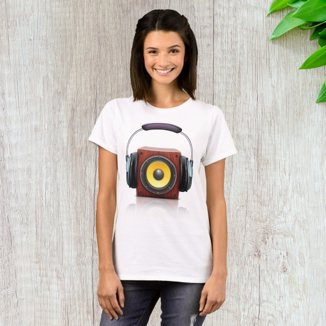 Modern Wood Speaker with Headphones Music T-Shirt (Creator Uploaded)