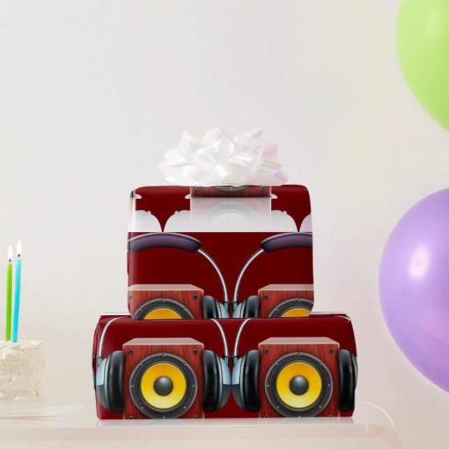 Modern Wood Speaker with Headphones Music Wrapping Paper (Creator Uploaded)