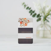Modern Wood Stripes Orange Flowers Nature Business Card (Standing Front)