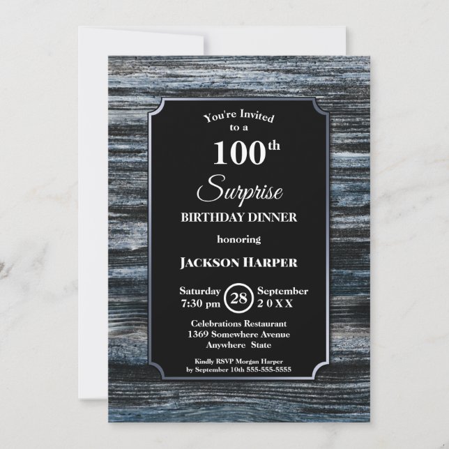 Modern Wood Surprise 100th Birthday Invitation (Front)