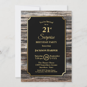 Modern Wood Surprise 21st Birthday Party Invitation