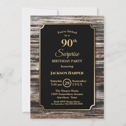 Modern Wood Surprise 90th Birthday Party Invitation