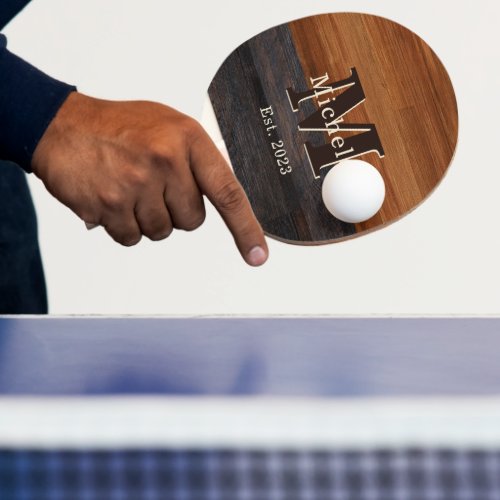 Modern Wood Tone Monogram 2 Hue Ping Pong Paddle