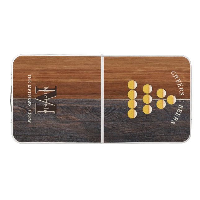 Modern Wood Tone Monogram Cheers  Beer Pong Table (Top)