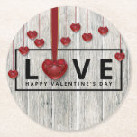 Modern Wood Valentine&#39;s Day Rustic Love Red Hearts Round Paper Coaster at Zazzle