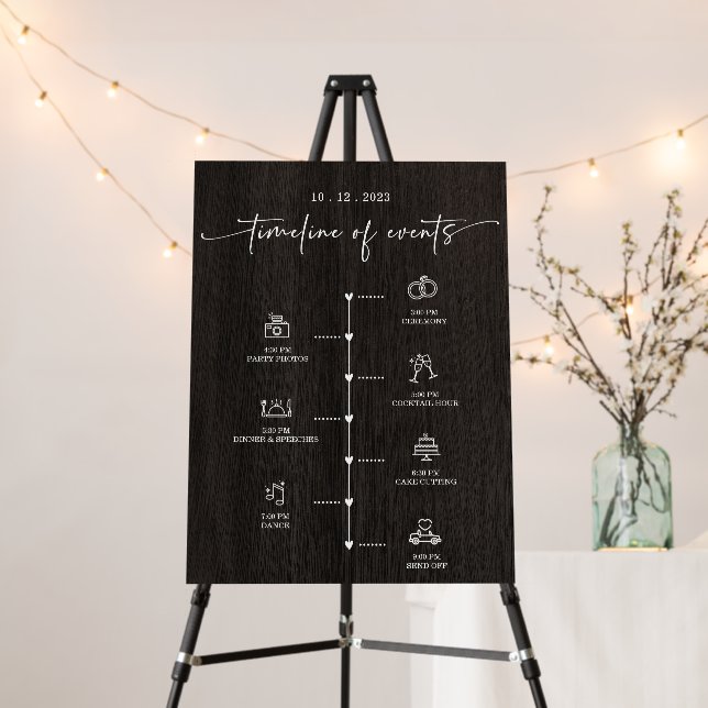Modern Wood Wedding Order of Events Timeline Sign  (In Situ (Stand))