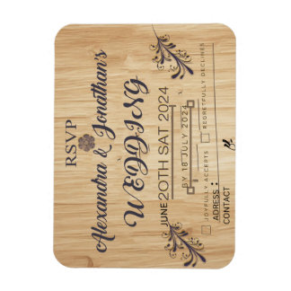 modern wooden background wedding invitation rsvp magnet