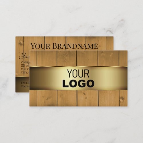 Modern Wooden Boards Brown Wood Grain Logo Gold Business Card