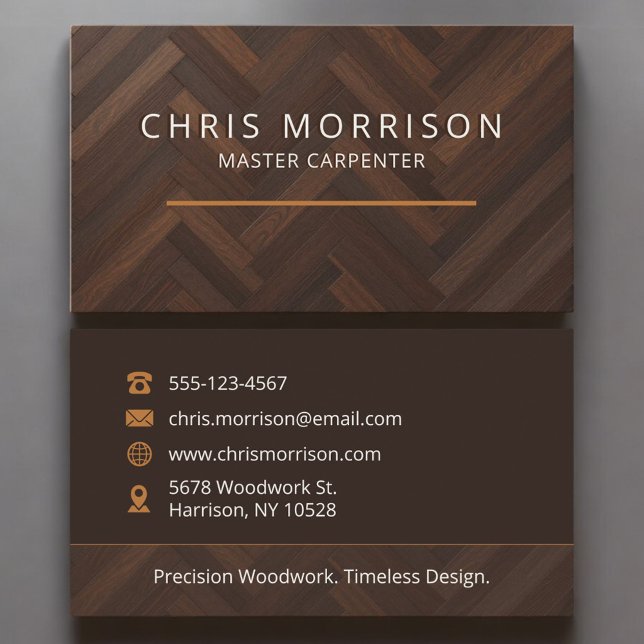 Modern Wooden Construction Carpentry Business Card (Creator Uploaded)