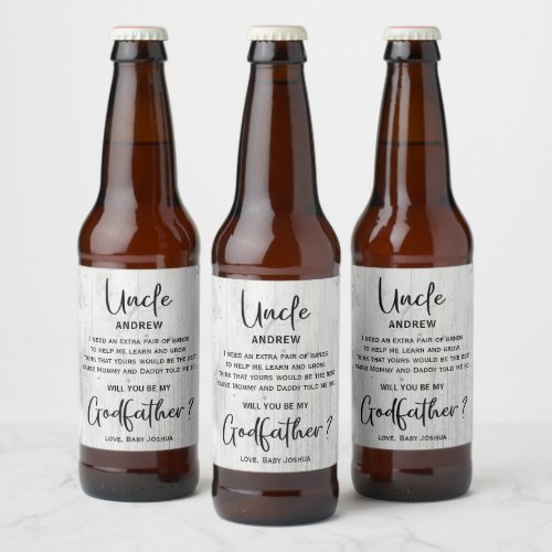 Modern Wooden  Texture Godfather Proposal Beer Bottle Label