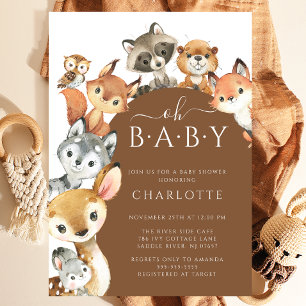Modern Woodland Animals Baby Shower Invitation