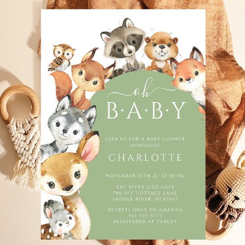 Modern Woodland Animals Baby Shower Invitation