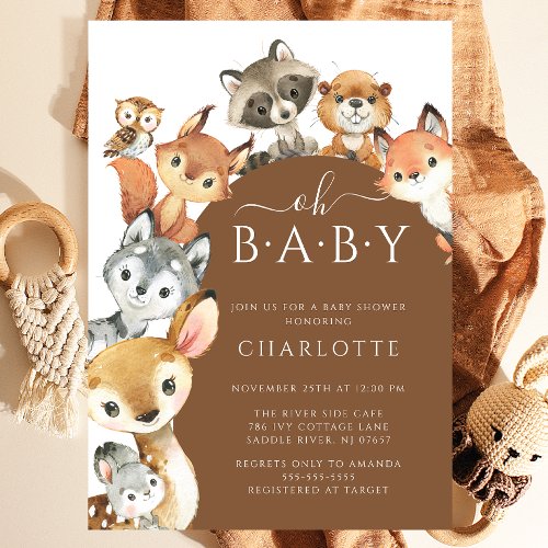 Modern Woodland Animals Baby Shower Invitation