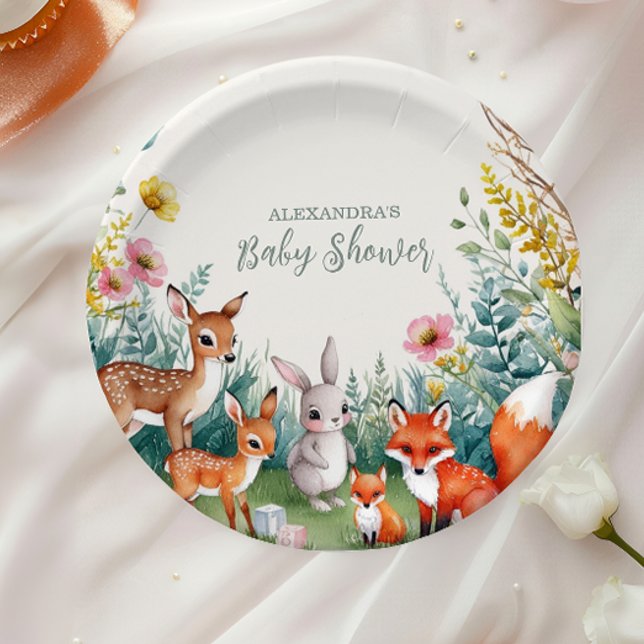 Modern Woodland Animals Forest  Baby Shower Paper Plates (Creator Uploaded)