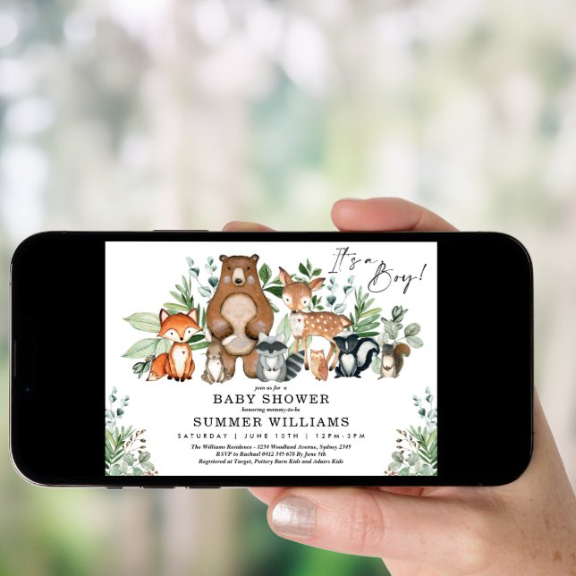 Modern Woodland Animals Forest Boy Baby Shower Invitation (Front Digital)