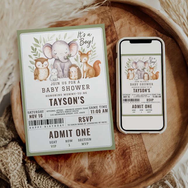 Modern Woodland Animals Forest Boy Baby Shower Invitation (Creator Uploaded)