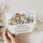 Modern Woodland Animals Forest Boy Baby Shower Invitation<br><div class="desc">Celebrate the upcoming arrival of your little wild one with this whimsical woodland themed baby shower invitation. The design features a group of adorable forest friends (deer,  bear,  raccoon,  fox,  bunny,  squirrel,  skunk and owl) and rustic watercolor greenery.</div>