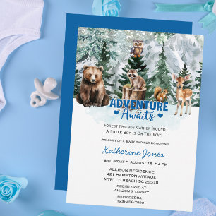 Modern Woodland Animals Forest Boy Baby Shower Invitation