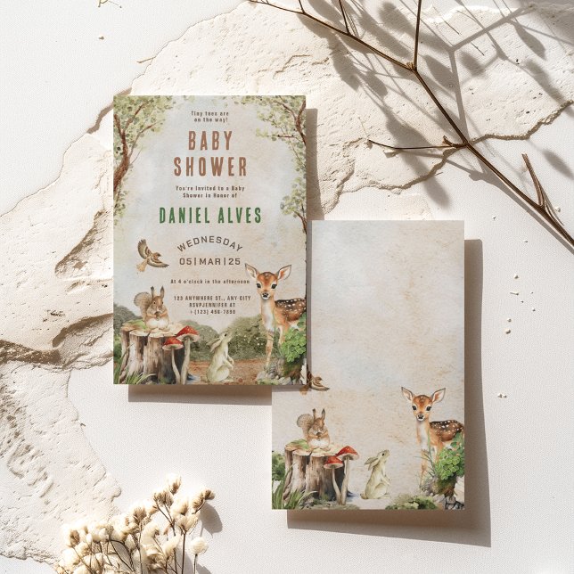 Modern Woodland Animals Forest Boy Baby Shower Invitation (Creator Uploaded)