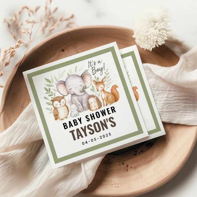 Modern Woodland Animals Forest Boy Baby Shower Napkins (Creator Uploaded)
