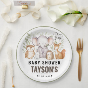 Modern Woodland Animals Forest Boy Baby Shower Paper Plates