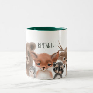 Modern Woodland Animals Forest Greenery  Two-Tone Coffee Mug