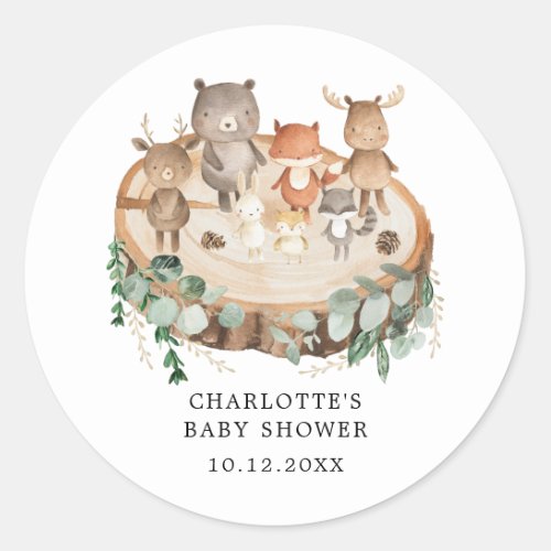 Modern Woodland Animals Greenery Baby Shower Classic Round Sticker