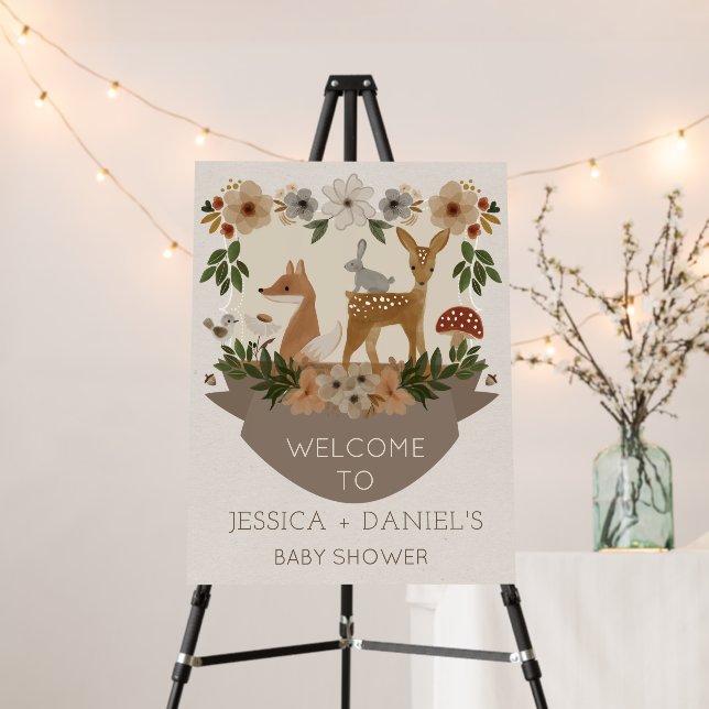 Modern Woodland Baby Shower Welcome Sign (In Situ (Stand))