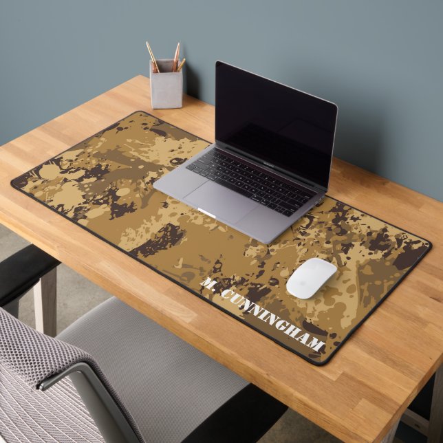 Modern Woodland Camo Camouflage Pattern Name Desk Mat (Office 2)