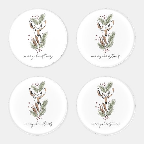 Modern Woodland Deer Watercolor Christmas Holiday Coaster Set