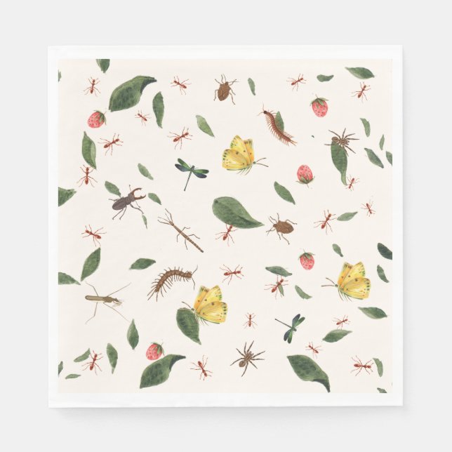 Modern Woodland Floral Greenery Berries Insects Napkins (Front)