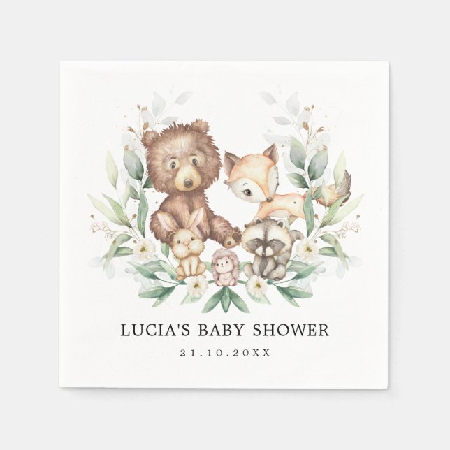 Modern Woodland Forest Animals Couples Baby Shower Napkins (Front)