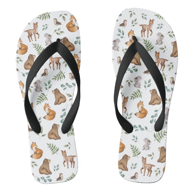Modern Woodland Forest Animals Deer Bear Fox Bunny Flip Flops (Footbed)