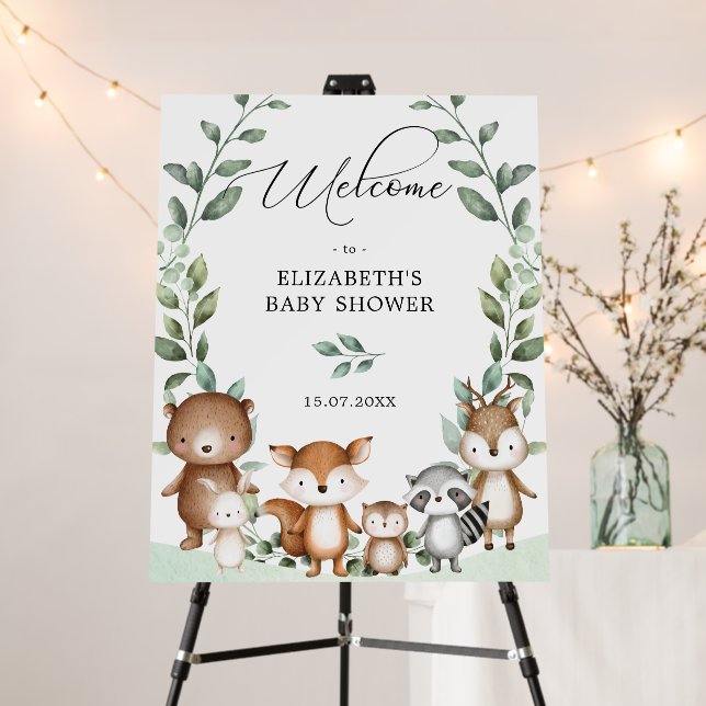 Modern Woodland Forest Animals Greenery Welcome Foam Board (In Situ (Stand))
