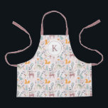 Modern Woodland Forest Animals Pattern Apron<br><div class="desc">This beautiful girls' apron features a woodland pattern, which includes two different deer, a rabbit, a squirrel, winter trees, mushrooms, and flowers over a light blush pink background. A text template is included for a monogram initial, making this apron unique! This makes a great, personalized gift for the little cook...</div>