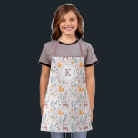 Modern Woodland Forest Animals Pattern Apron<br><div class="desc">This beautiful girls' apron features a woodland pattern, which includes two different deer, a rabbit, a squirrel, winter trees, mushrooms, and flowers over a light blush pink background. A text template is included for a monogram initial, making this apron unique! This makes a great, personalized gift for the little cook...</div>