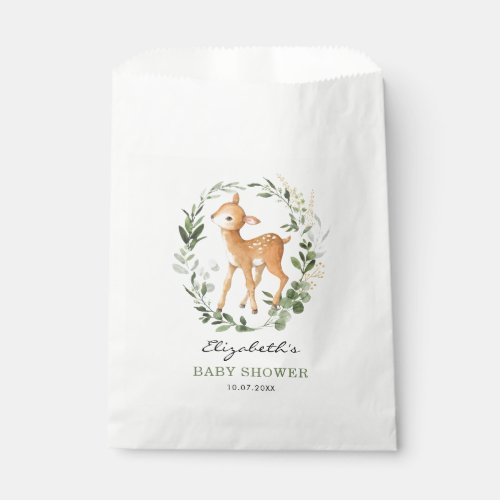 Modern Woodland Forest Deer Greenery Gold Baby Favor Bag
