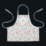 Modern Woodland Forest Rabbits Pattern Apron<br><div class="desc">This beautiful girls' apron features a woodland pattern, which includes three different colored rabbits, winter trees, mushrooms, and floral elements over a white background. A text template is included for a monogram initial, making this apron unique! This makes a great, personalized gift for the little cook or baker in your...</div>