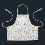 Modern Woodland Forest Rabbits Pattern Apron<br><div class="desc">This beautiful girls' apron features a woodland pattern, which includes three different colored rabbits, winter trees, mushrooms, and floral elements over a white background. A text template is included for a monogram initial, making this apron unique! This makes a great, personalized gift for the little cook or baker in your...</div>