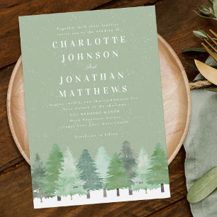 Modern Woodland Forest Sage Green Winter Wedding Invitation